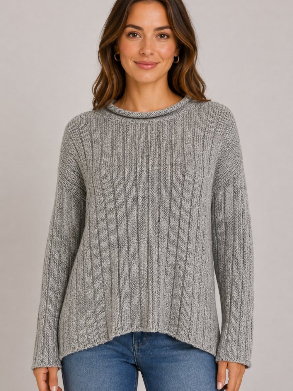 Carolyn Taylor Essentials XL Gray Marled Ribbed Knit Sweater
